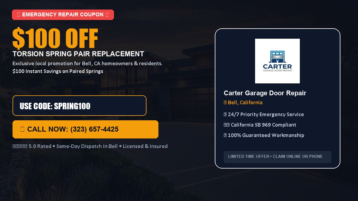 $100 OFF Heavy-Duty Torsion Spring Pair Replacement in Bell, CA