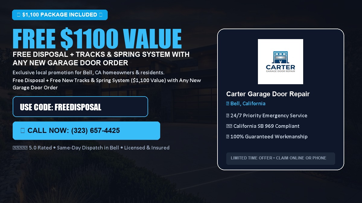 Free Disposal + Free New Tracks & Spring System with Any New Garage Door Order ($1100 Value) in Bell, CA